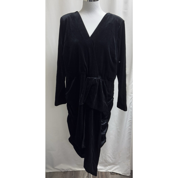 Alexia Admor Plus Size 1X Juliana Draped Velvet Wrap V Neck Dress Black - Picture 2 of 9